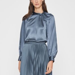 Mock Neck Silk Blouse - New With Tags - NEVER WORN - Stormy Blue
